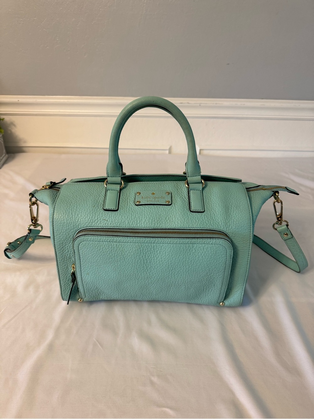 kate spade mint green pebble leather satchel with detachable strap